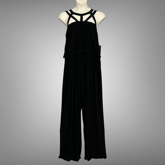 Spense Womans Jumpsuit Plus 24W Black Cut Out Sparkle Studs 1 Piece Going Out - Picture 1 of 15